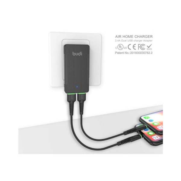 Budi 17W 2 Port USB 3 Pin Home Charger M8J321U